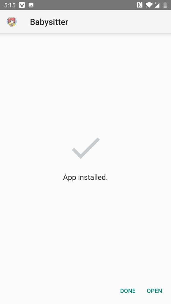 Babysitter APK installed