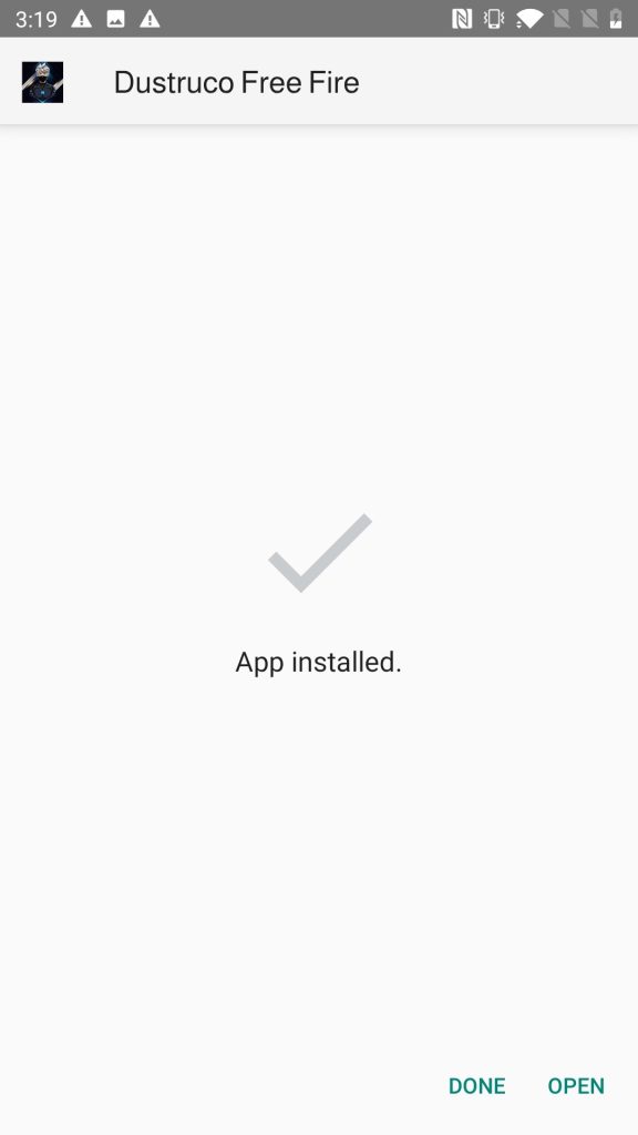 Dustruco Free Fire APK installed