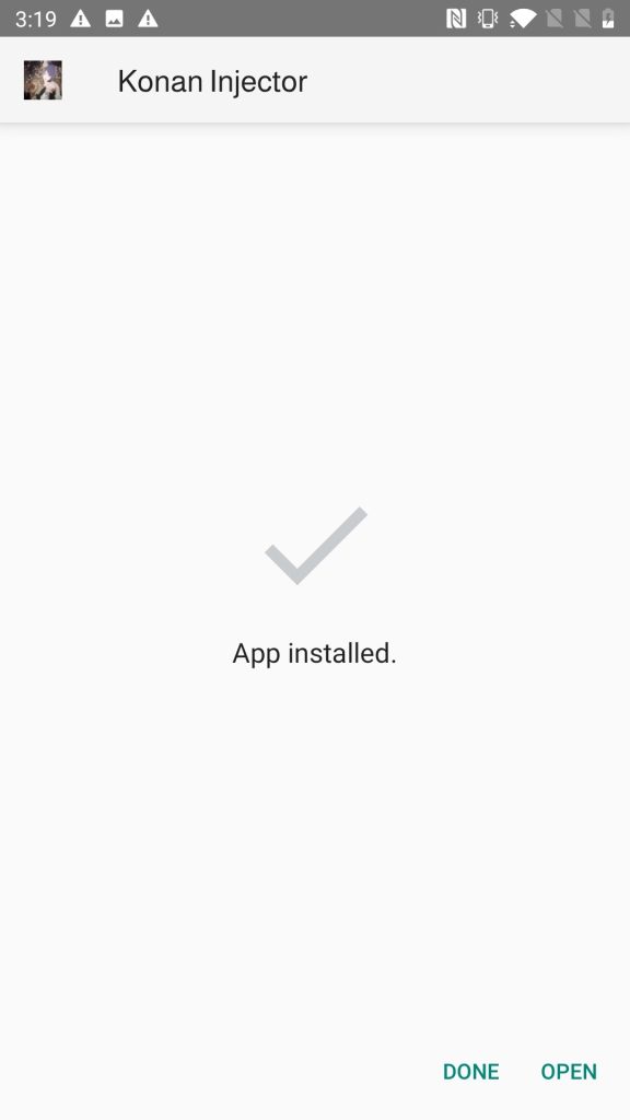 Konan Injector APK installed