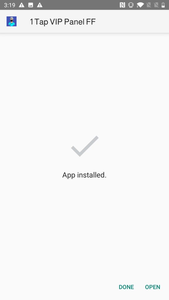 1 Tap VIP Panel FF APK installed