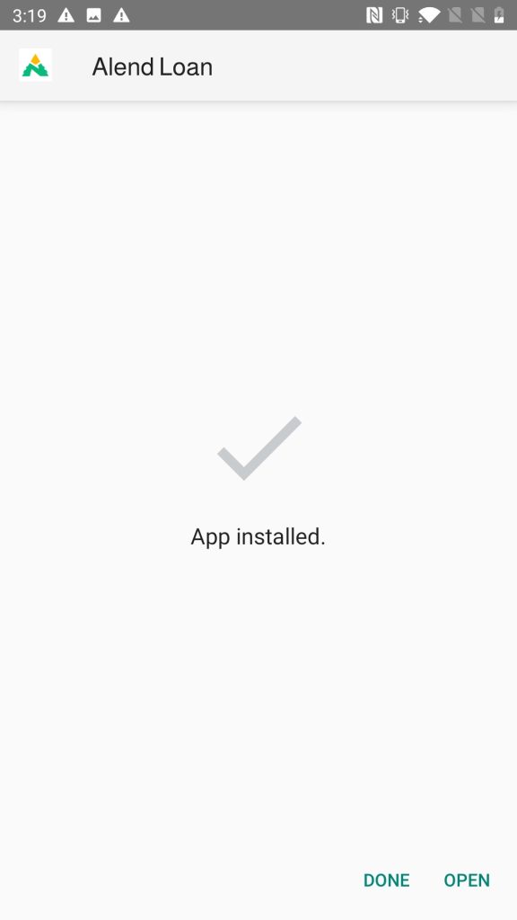 Alend Loan APK installed