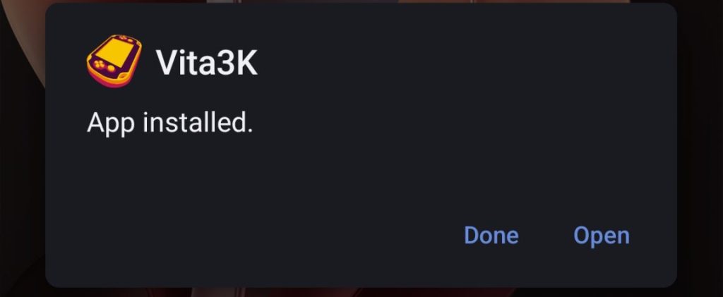 Vita3K APK installed
