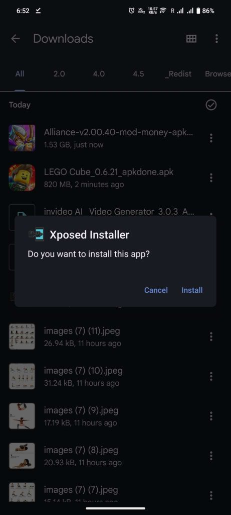 install Xposed Installer APK