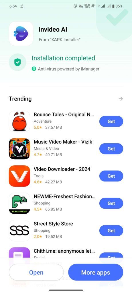 Invideo AI APK installed