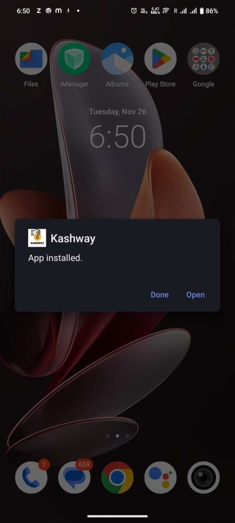 Kashway Loan APK installed