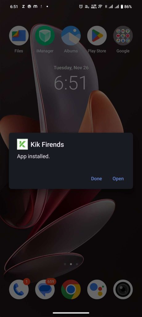 Kikfriender APK installed