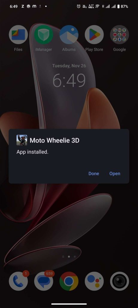 Moto Wheelie 3D APK installed