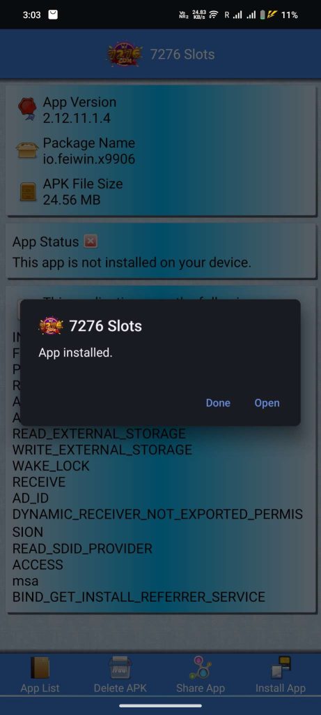 7276 APK installed