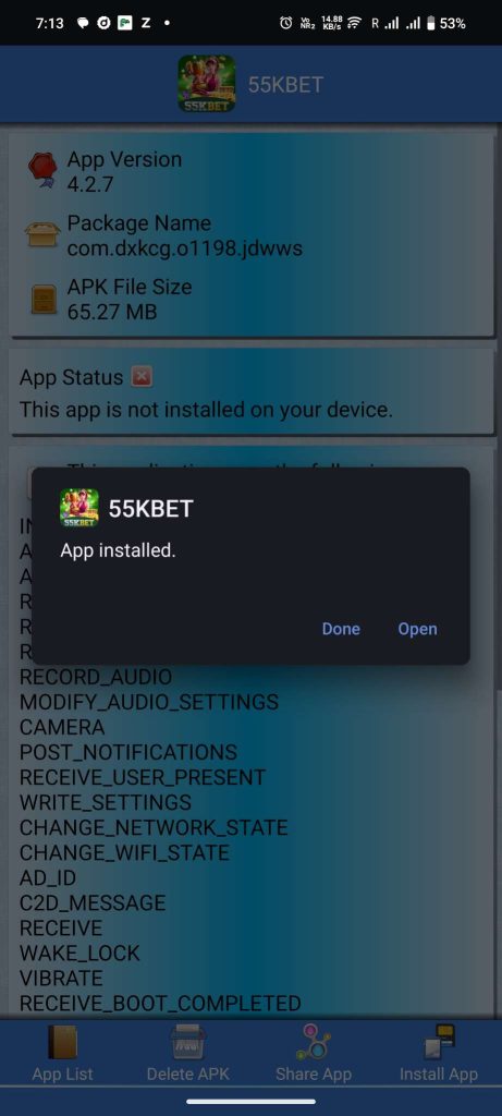 75Wbet APK installed