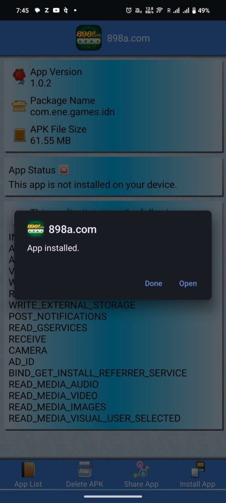 898A Slot APK installed