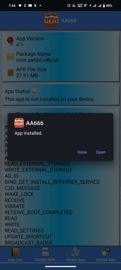 AA666 Slot APK installed