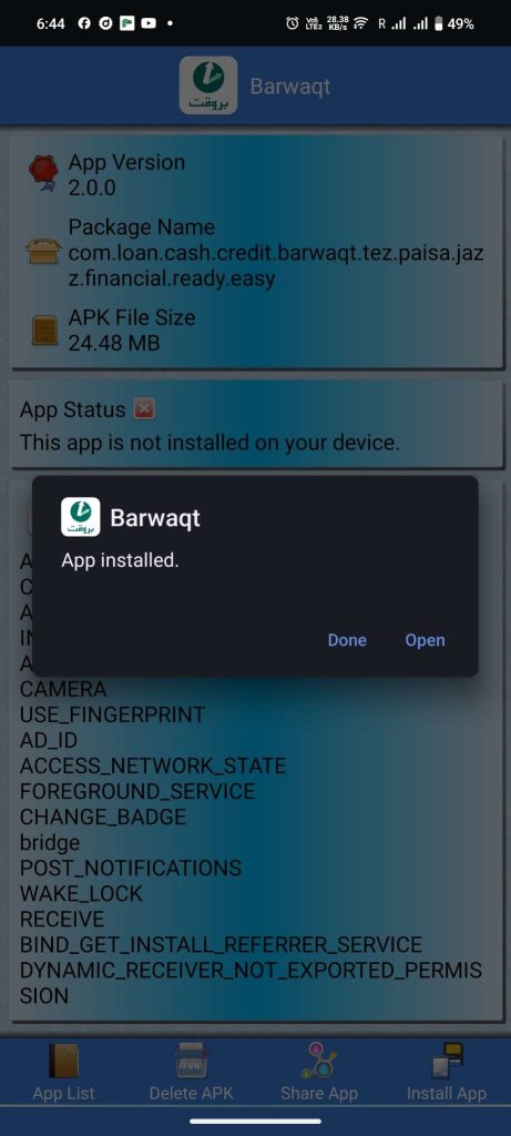 Barwaqt APK installed