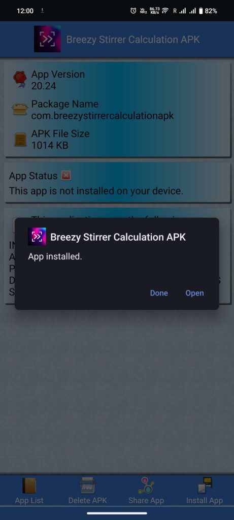 Breezy Stirrer Calculation APK installed