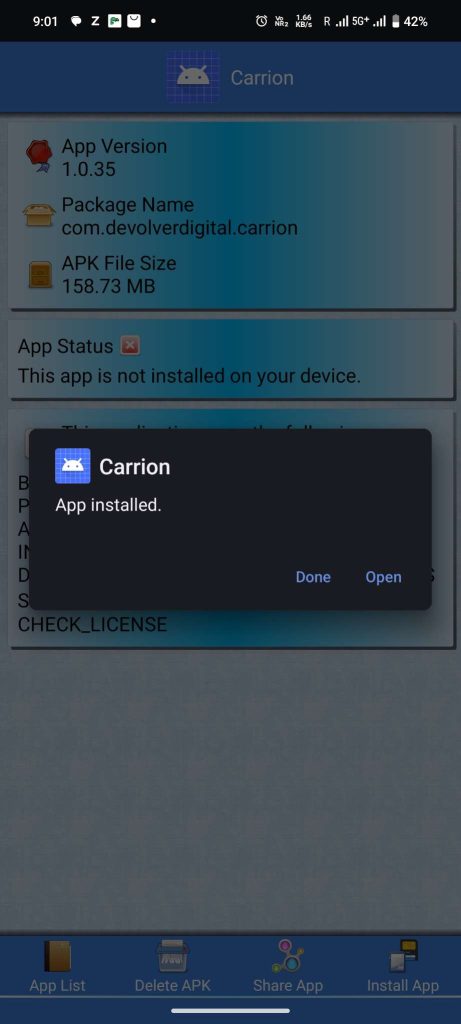 Carrion APK installed