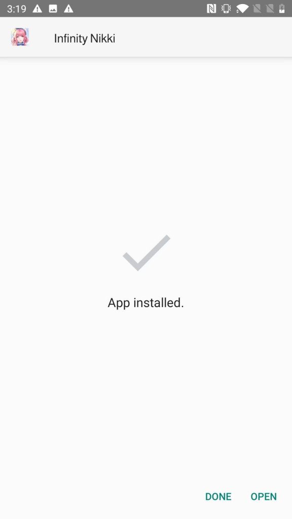 Infinity Nikki APK installed