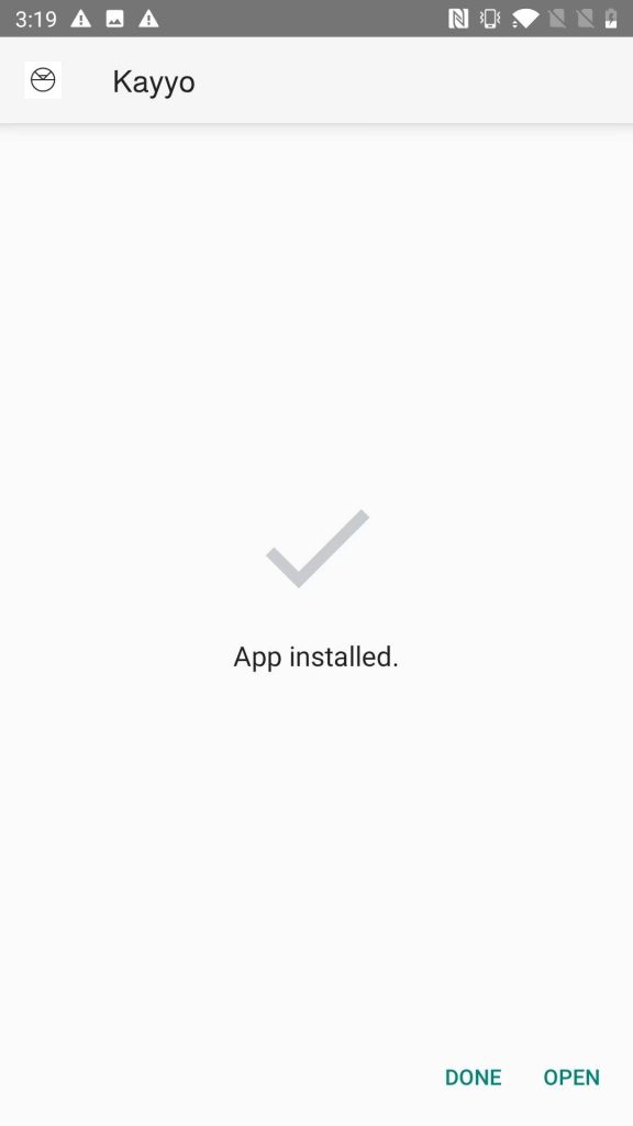 Kayyo APK installed