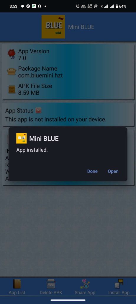 Mini Blue APK installed