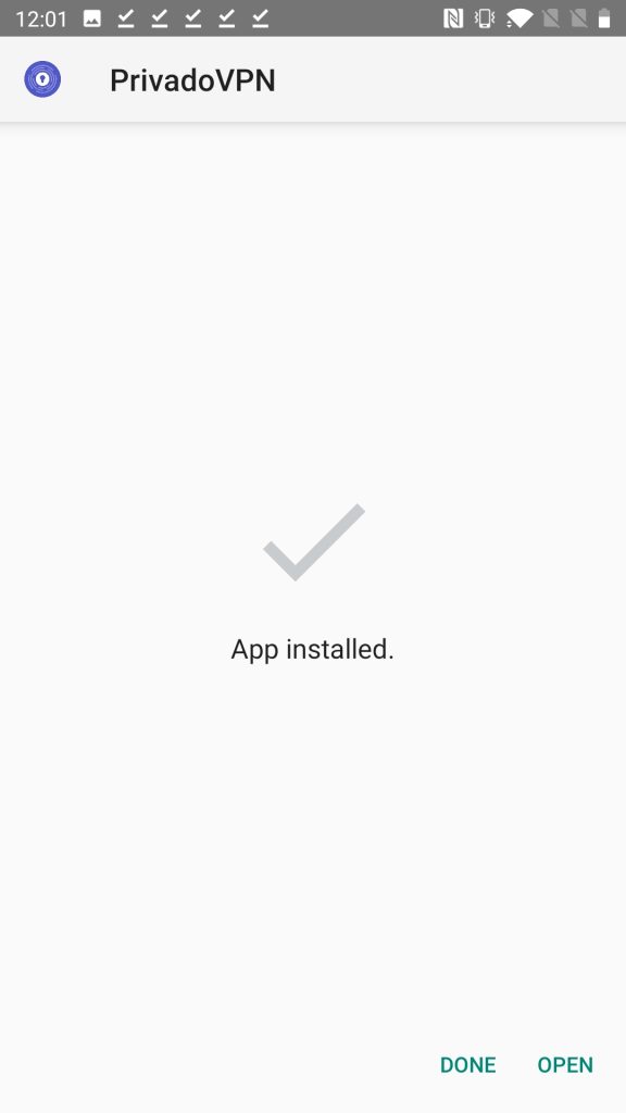 PrivadoVPN APK installed