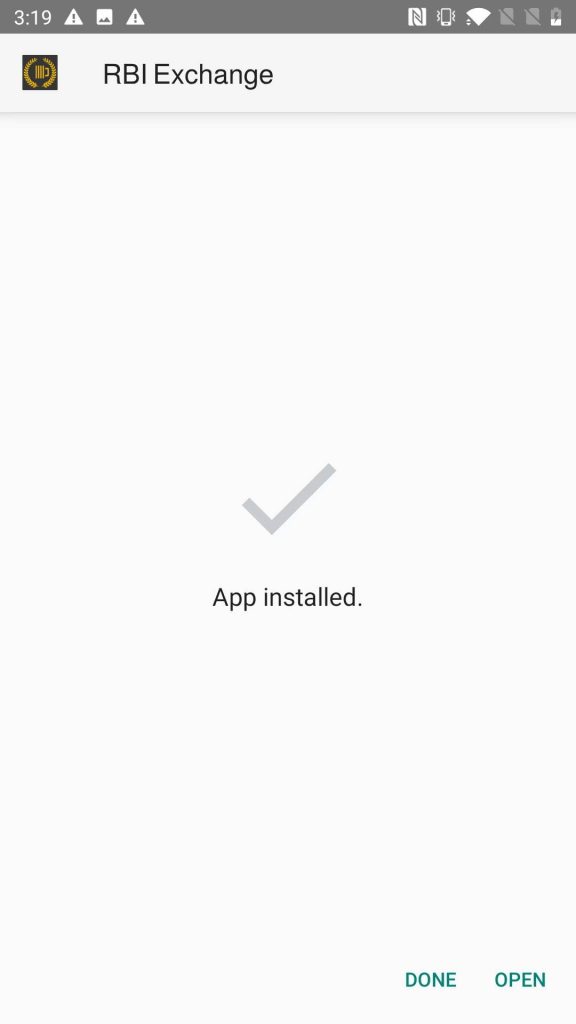 RBI Exchange APK installed