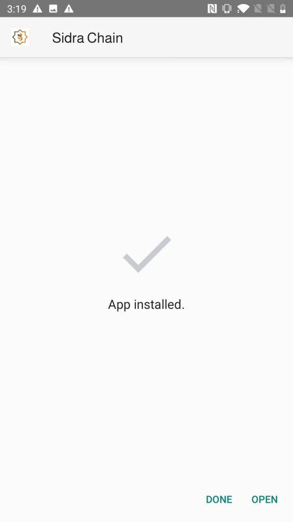 Sidra Chain APK installed