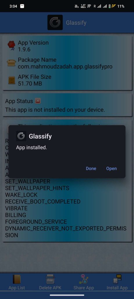 Glassify APK installed