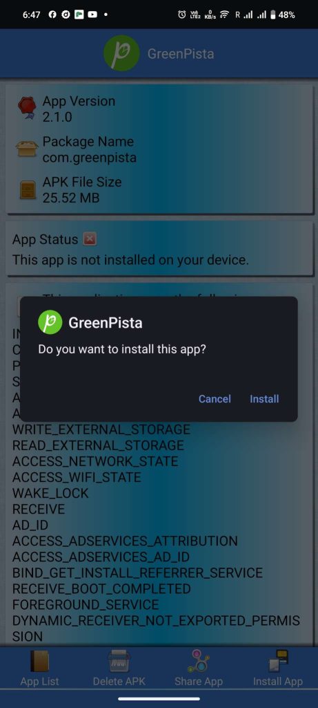 install Green Pista APK