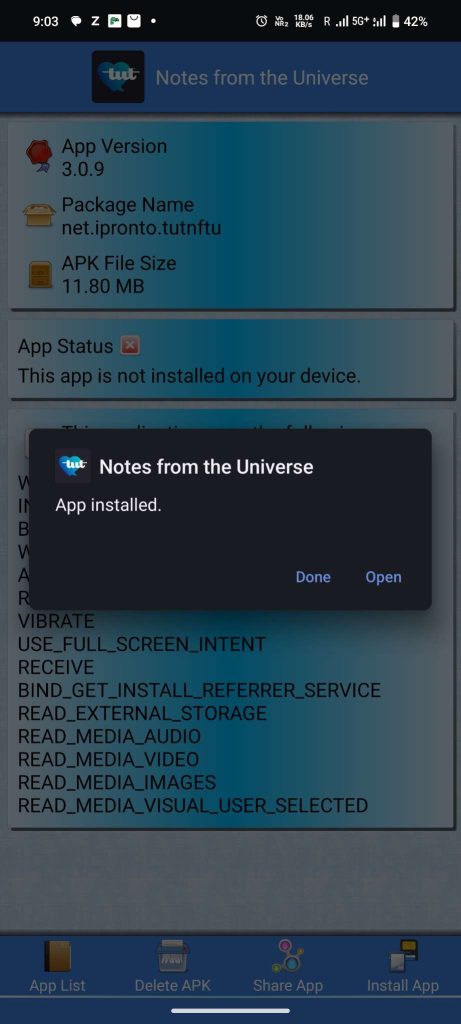 Univer Note APK installed