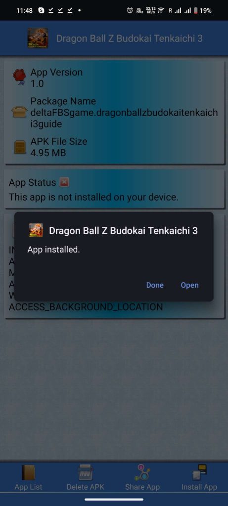 Dragon Ball Z Budokai Tenkaichi 3 Trik APK installed