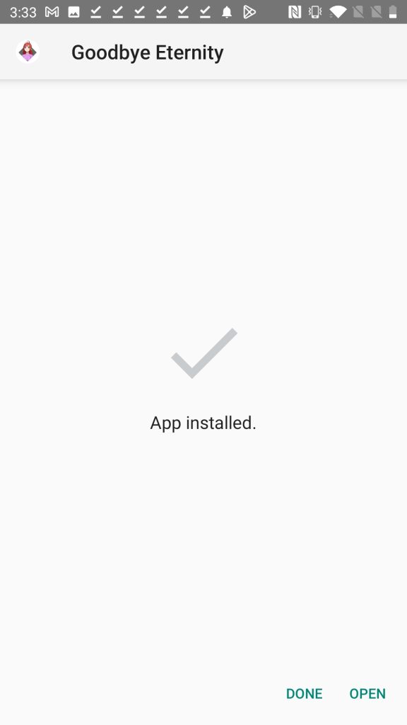 Goodbye Eternity APK installed