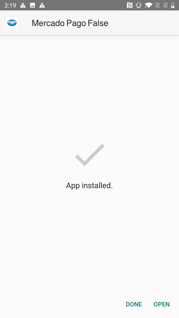 Mercado Pago Falso APK installed