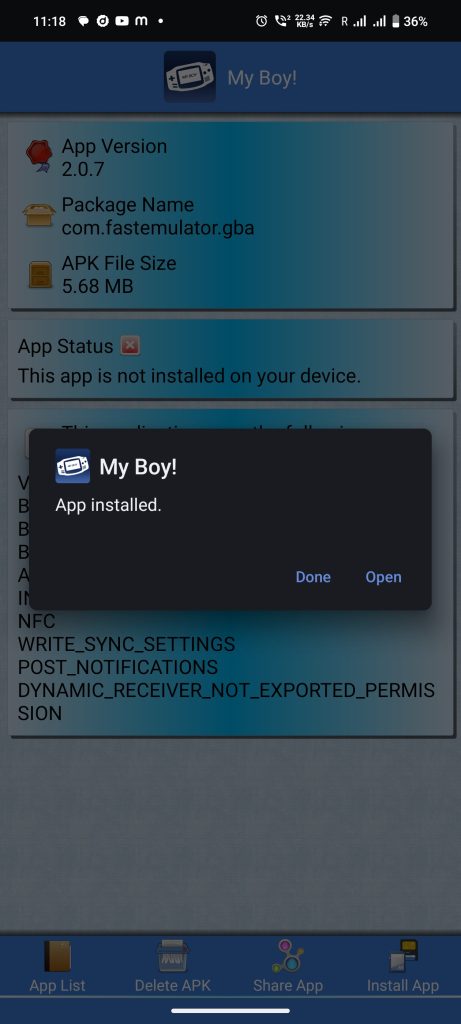 My Boy! Pro APK installed