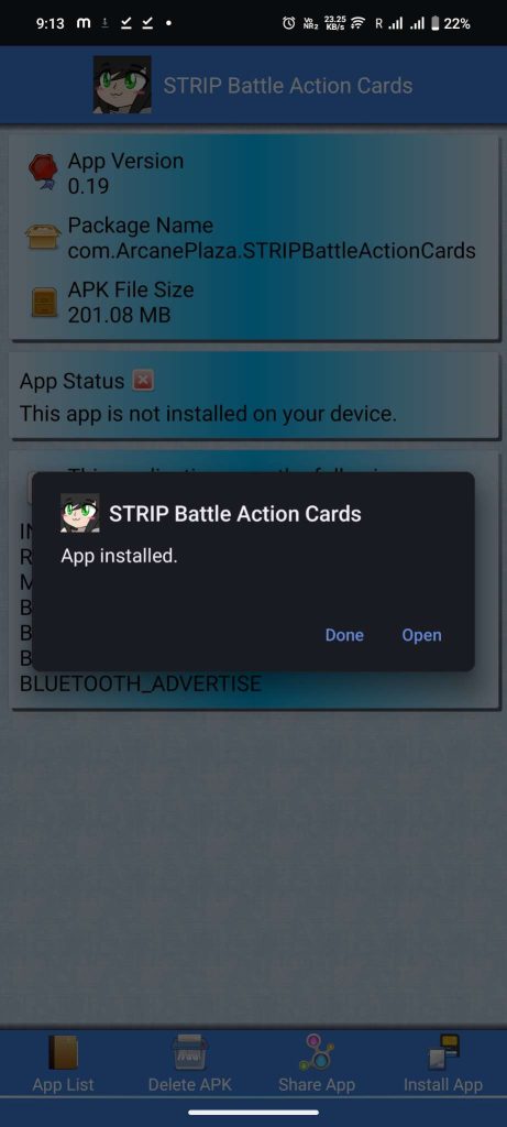 STRIP Battle Action Cards APK installed