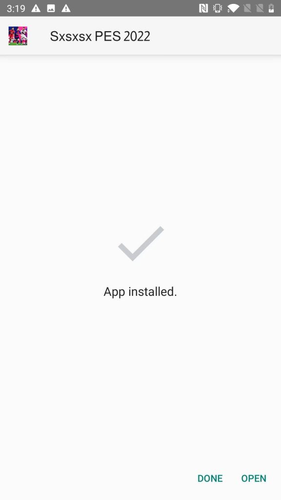 Sxsxsx PES 2022 Mobile APK installed