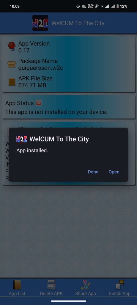 WelCum to the City APK installed