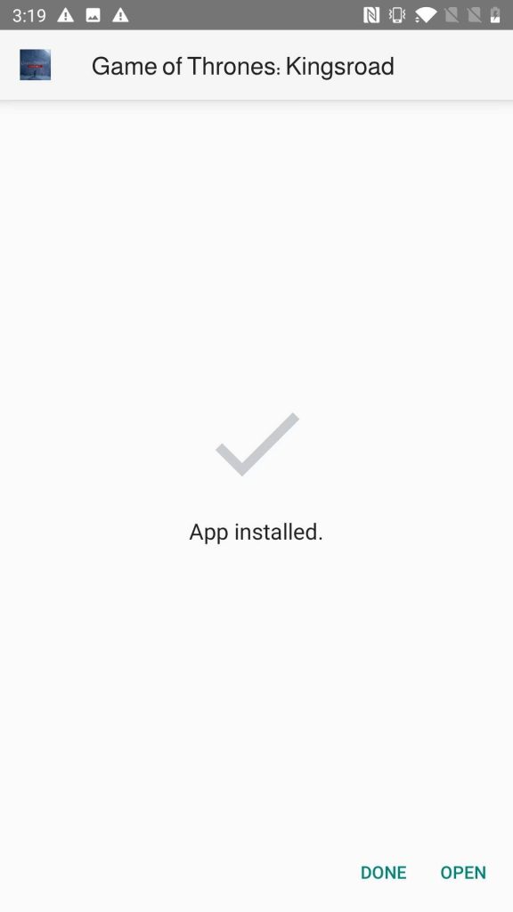 Game of Thrones: Kingsroad APK installed