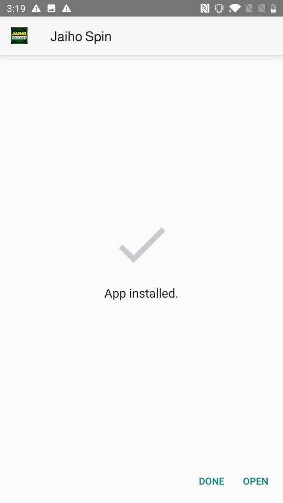 Jaiho Spin APK installed