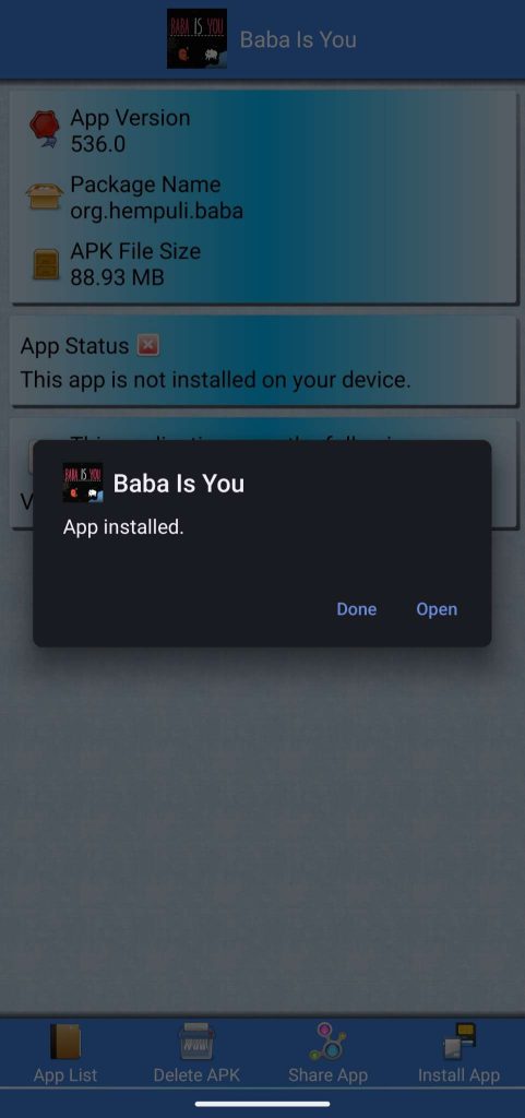 Baba Is You APK installed