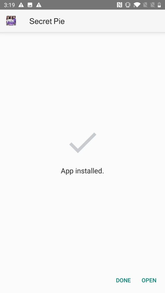 Secret Pie APK installed