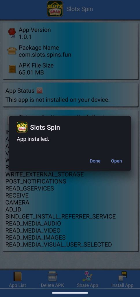 Slots Spin APK installed