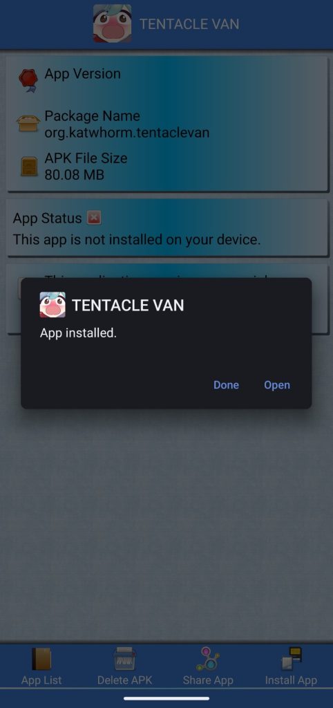 Tentacle Van APK installed