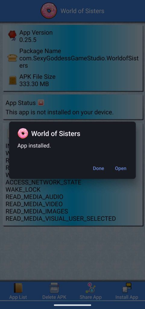 World of Sisters APK installed