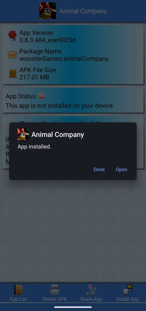 Animal Company APK installed