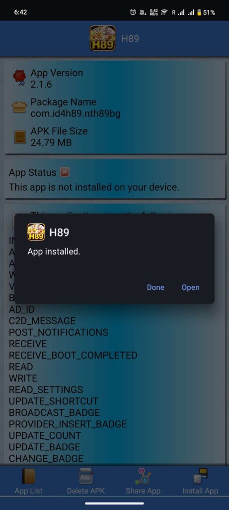 H89 APK installed