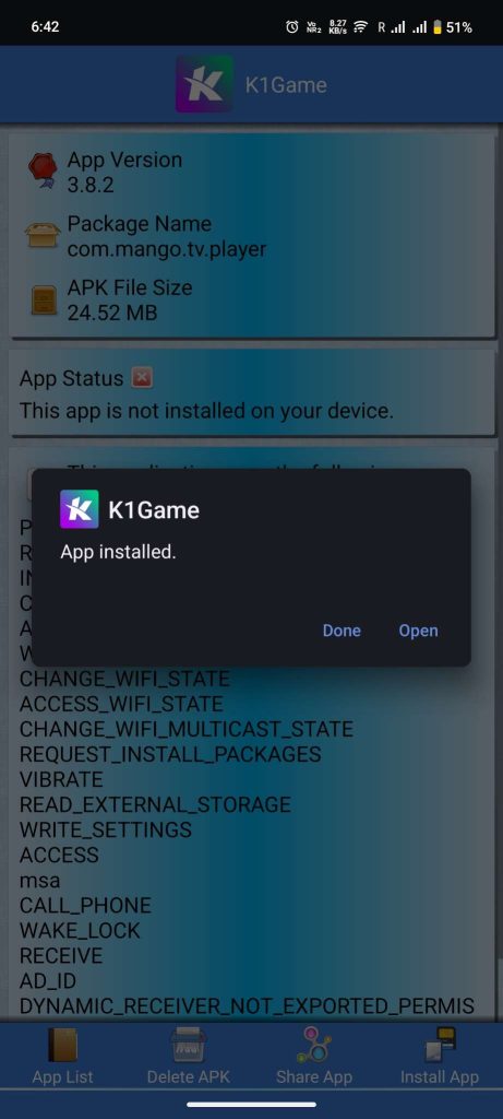 K1 Game APK installed