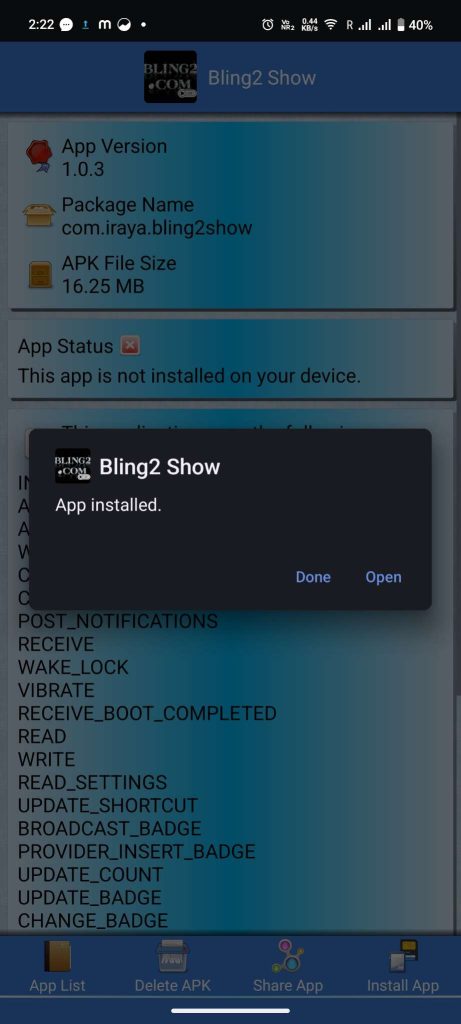 Bling2 APK installed