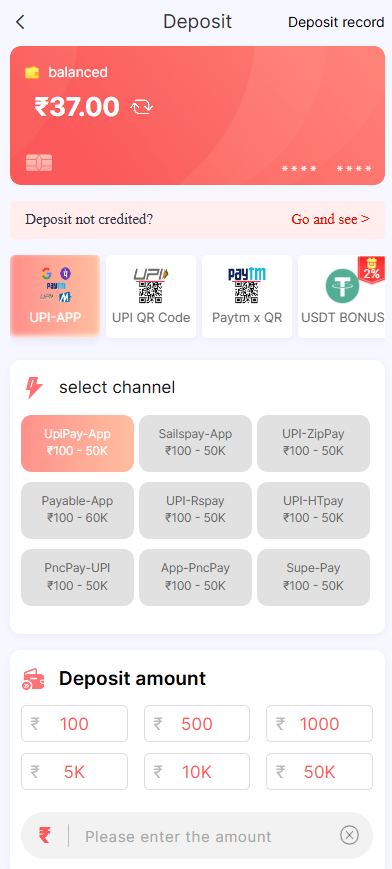 deposit on Raja Luck APK